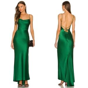 ALICE + OLIVIA Montana Cowl Neck Slip Gown Maxi Dress Deep Emerald Green Sz 8